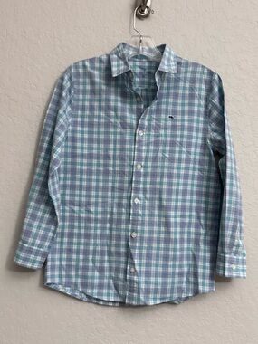 Vineyard Vines Boys Plaid (M) 12-14 Long Sleeve Button Up Shirt Blue Green